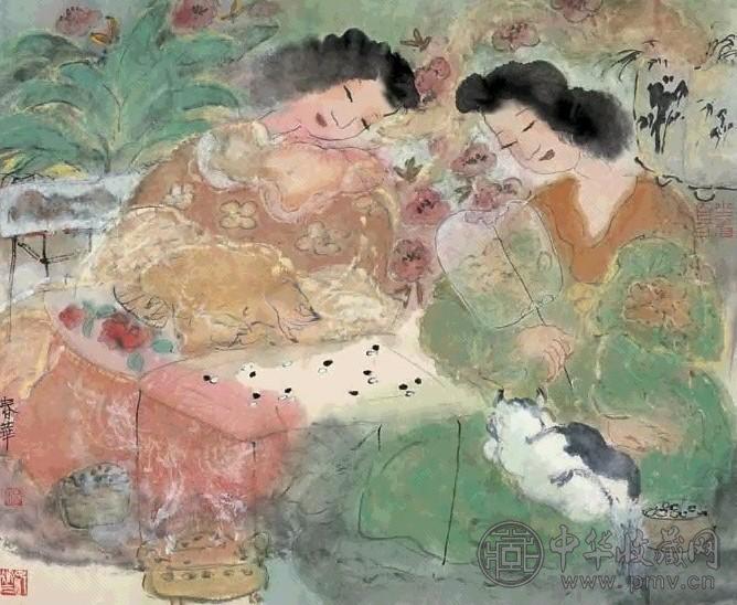 杨春华 对弈图 镜心 设色纸本