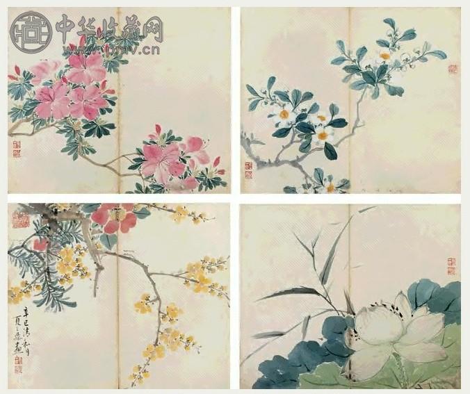 夏之鼎 辛巳（1821年）作 花卉 册页 十开 设色纸本