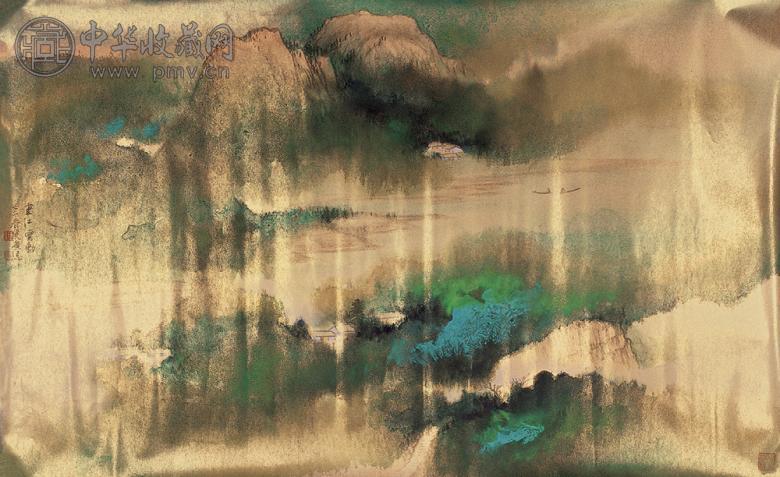 陈无忌 泼彩山水 镜心 泥金笺