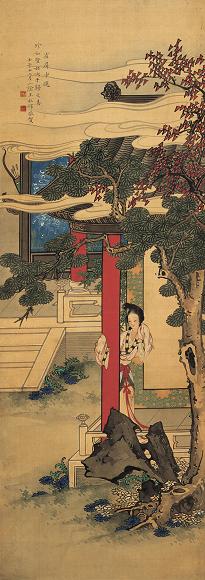 王叔晖 1942年作 雀屏中选 立轴 设色绢本