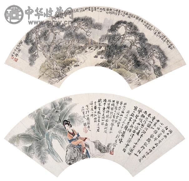 郭芝瑜 山水花鸟 扇面(8开选2) 设色纸本