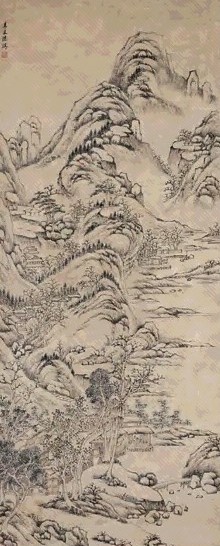 陈靖 松溪客话 立轴 设色纸本
