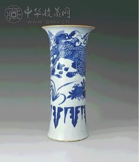 清顺治 青花麒麟芭蕉花觚