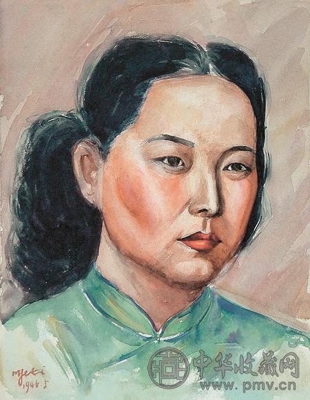 倪贻德 1946年 女青年像 纸本水彩