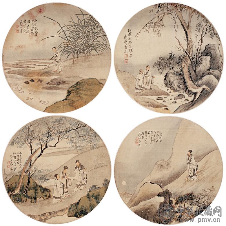 蒋莲 人物扇面 镜片(4开) 设色绢本