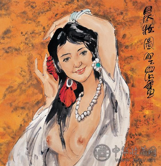 梁岩 晨妆图 镜心 设色纸本