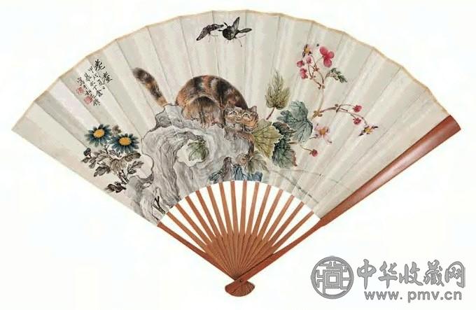 丁慕冰 1934年作 耄耋图 扇面 设色笺本