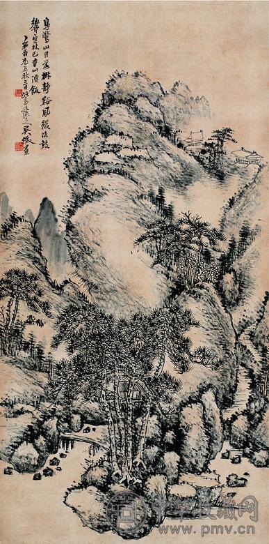 吴徵 1921年作 溪山秋色图 立轴 水墨纸本