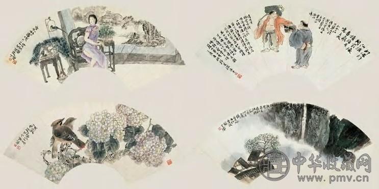 郭芝瑜 1995年作 山水、人物、花鸟(4件) 扇面