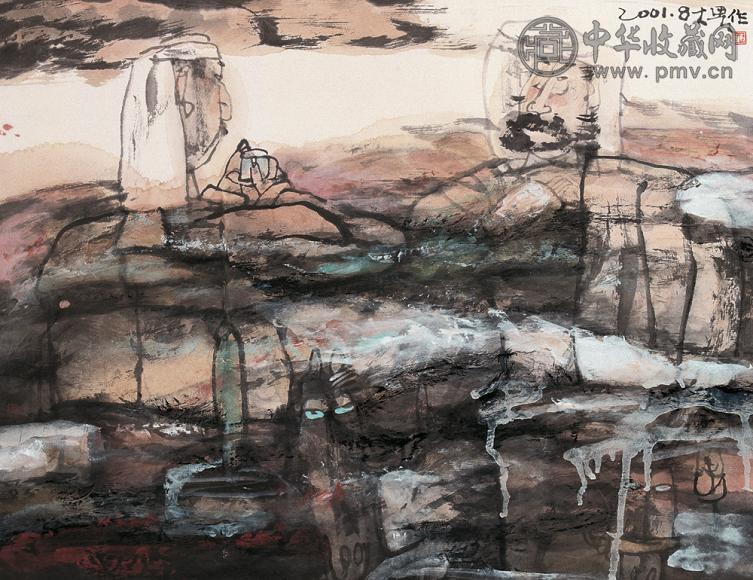 施大畏 2001年作 人物图 立轴 设色纸本