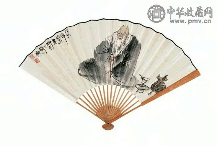 盖茂森 戊辰年作 罗汉 成扇 设色纸本