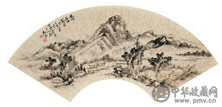 廷雍 己亥(1899年)作 拟沈周山水 扇面 设色纸本