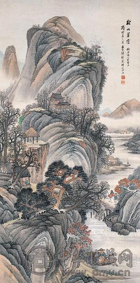 陈梓琴 秋山暮霭图 立轴 设色纸本