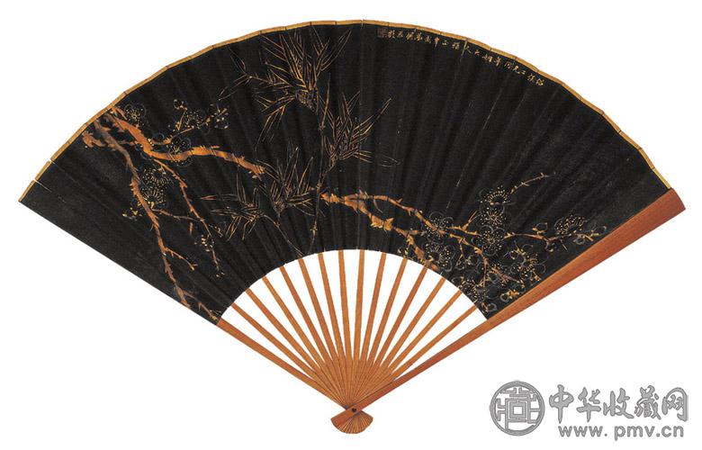 倪恩龄 冯文蔚 晚清 梅竹园 楷书 成扇 绢本金粉 金笺水墨