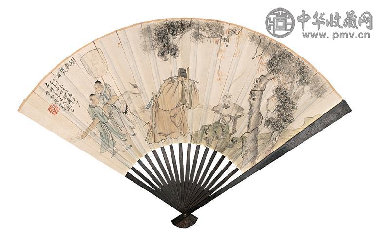 黄山寿 赵古泥 1882年作 清献焚香图 行书 成扇 设色纸本