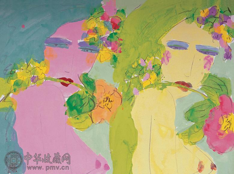 丁雄泉 采花大盗 彩墨 纸本