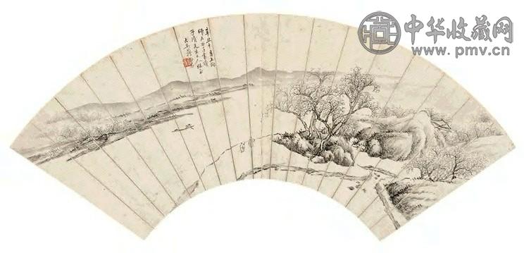 山水扇面托片