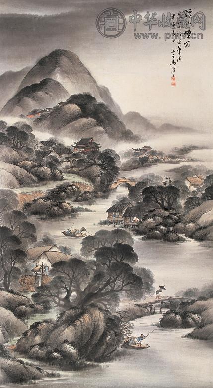 马汉三 甲寅(1914年)作 溪山烟雨 立轴 纸本