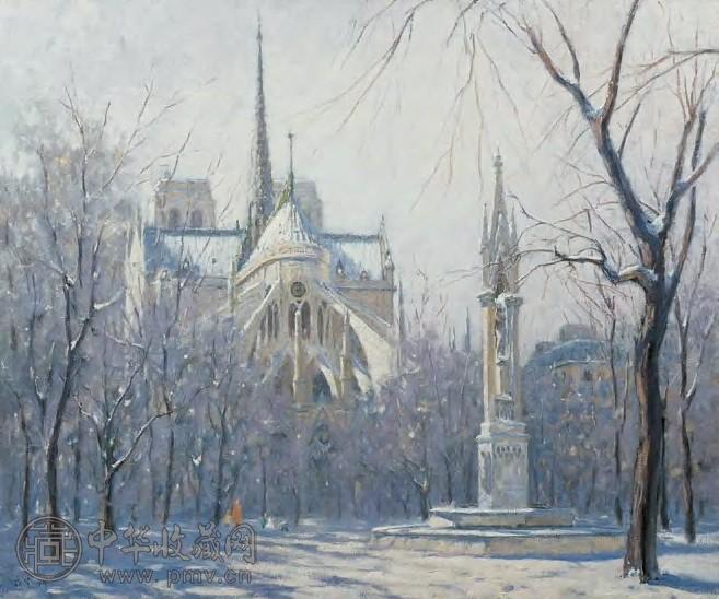 尹戎生 1997年 雪后阳光—巴黎圣母院 布面