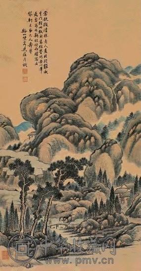 廷雍 丙戌(1886年)作 溪山访友图 立轴 设色纸本