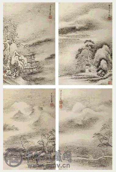 张学曾 十二楼诗意图 册页 十二页 水墨纸本