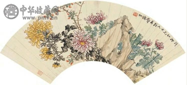 邓启昌 花卉 扇面 设色纸本