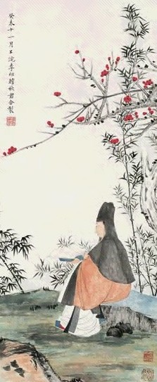 李祖韩 李秋君 竹林高士图 立轴 设色纸本