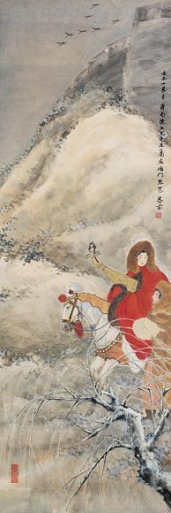 邓芬 壬午(1942年) 昭君出塞 镜心 设色纸本