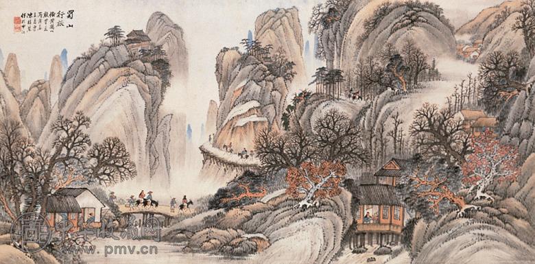 陈梓琴 丙寅(1916年)作 蜀山行旅图 镜心 设色纸本