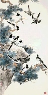 清 颜家宝 喜鹊相鸣 轴