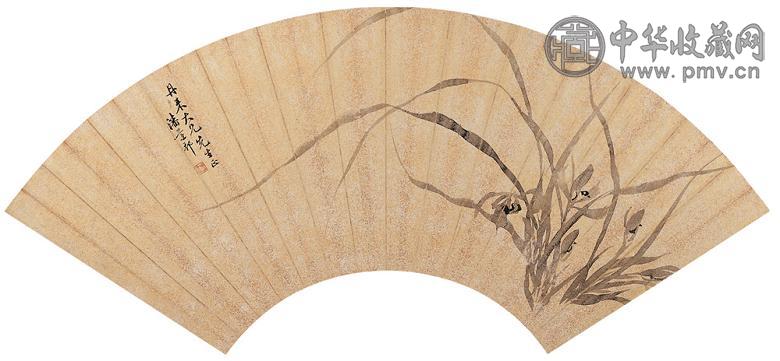 潘遵祁 兰花图 扇面 水墨泥金