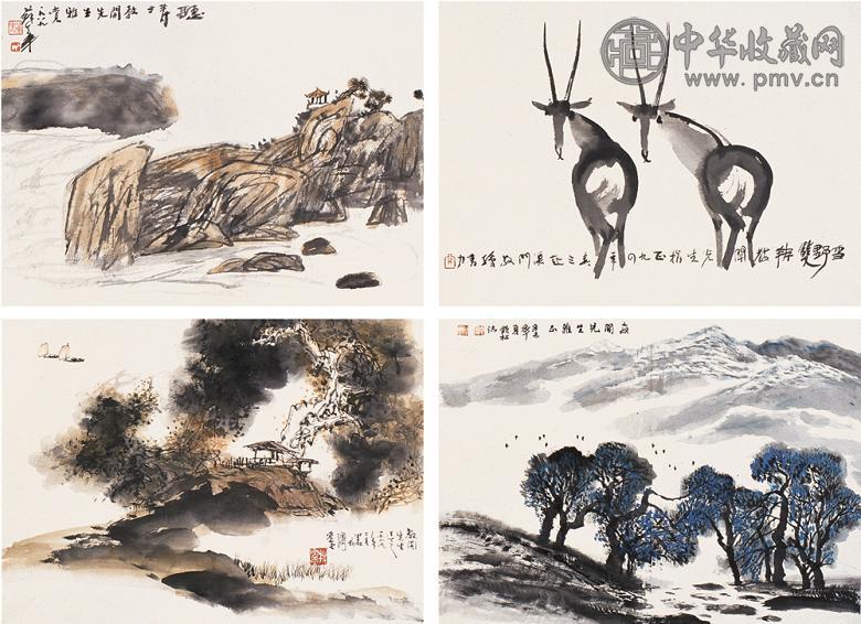 许钦松 苏华 唐书力等 山水 动物 镜心(4开) 设色纸本