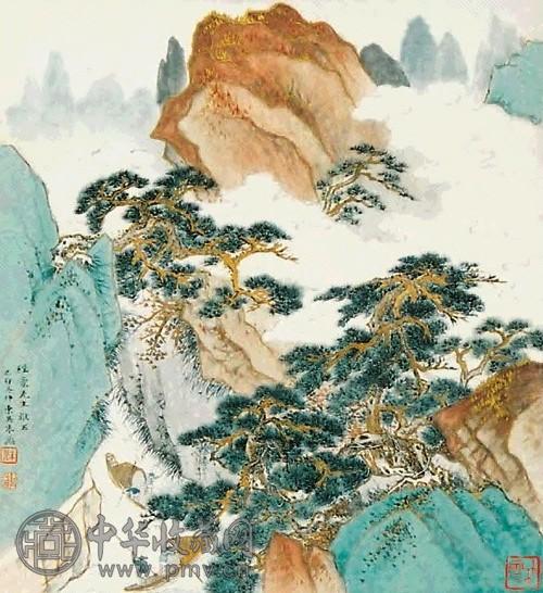 朱竹云 青绿山水 镜心 纸本