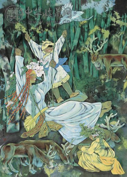 曹香滨 2000年作 摇荡夏天 纸本水墨重彩