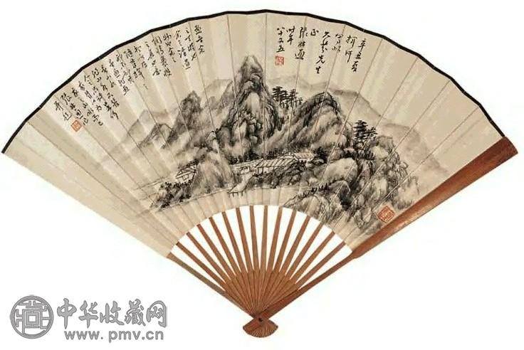 张叔通 山水成扇 成扇 水墨纸本