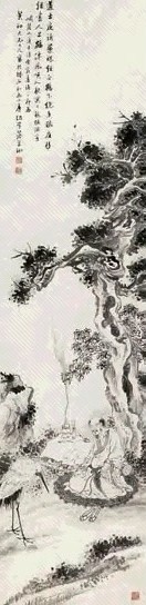 伍学藻 诵经图 立轴 水墨纸本