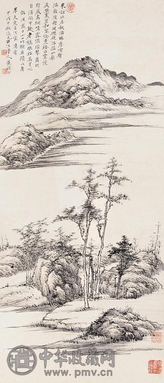 黄起凤 甲戌(1934年)作 仿倪瓒山水 立轴 水墨纸本