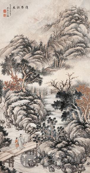 白宗魏 乙丑(1925年)作 携琴访友 立轴 设色纸本