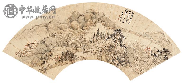 陈靖 山居图 扇面 设色纸本
