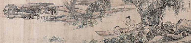 王素 仿新罗画意 横幅 设色纸本