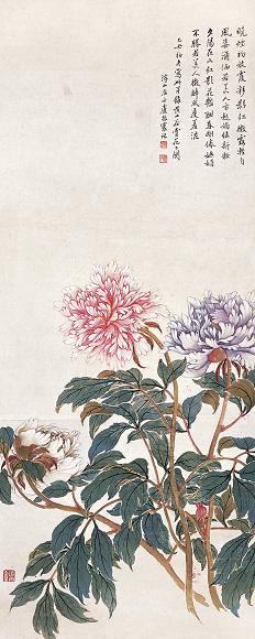 卢振寰 乙丑(1925年)作 牡丹 立轴 设色纸本