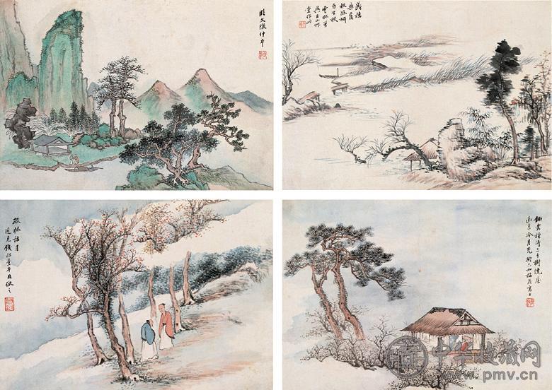 顾若波 1881年作 山水图册 册页(12开) 设色纸本