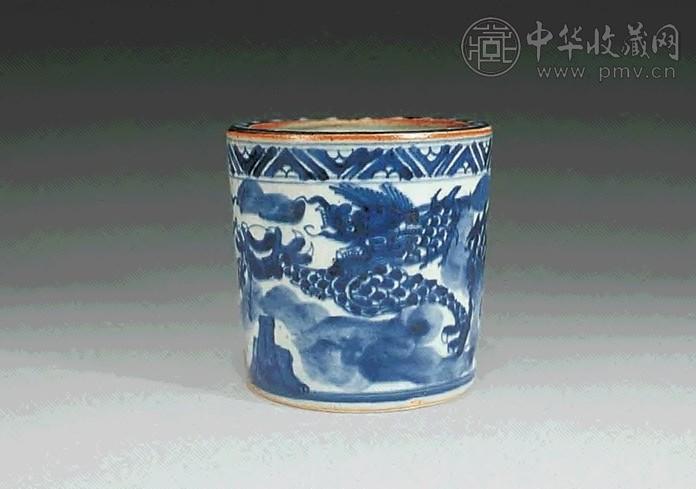 清顺治 青花龙纹笔筒