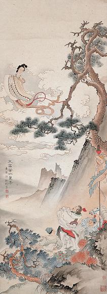 任率英 大富贵亦寿考 立轴 纸本设色