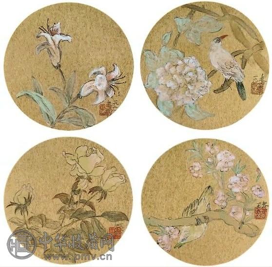 杨春华 花鸟 镜心 金笺设色