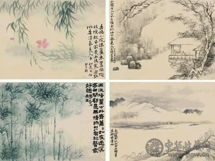 吴仲熊 临小松司马书画合册 册页(8开选4) 设色纸本