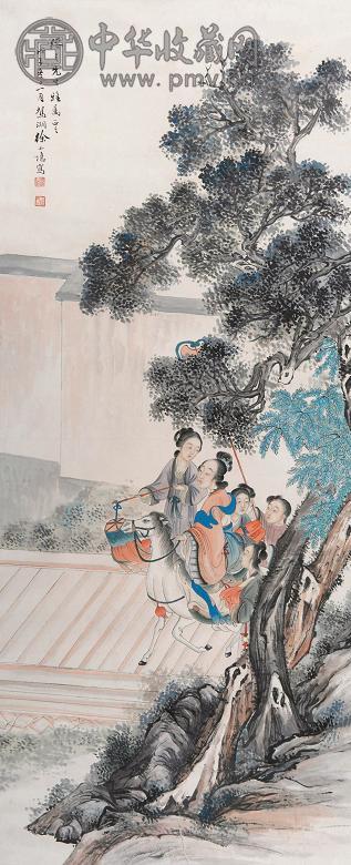 徐小隐 1948年作 出游图 立轴 设色纸本