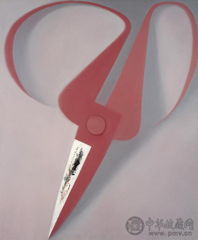 毛旭辉 2001年作 刀口朝下倾斜的印度红剪刀 布面 油画