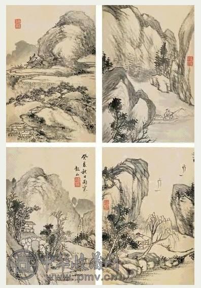 康恺 1803年作 山水 册页(12开) 水墨纸本