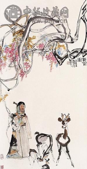 程十发 丁卯1987年作 长春图 立轴 设色纸本